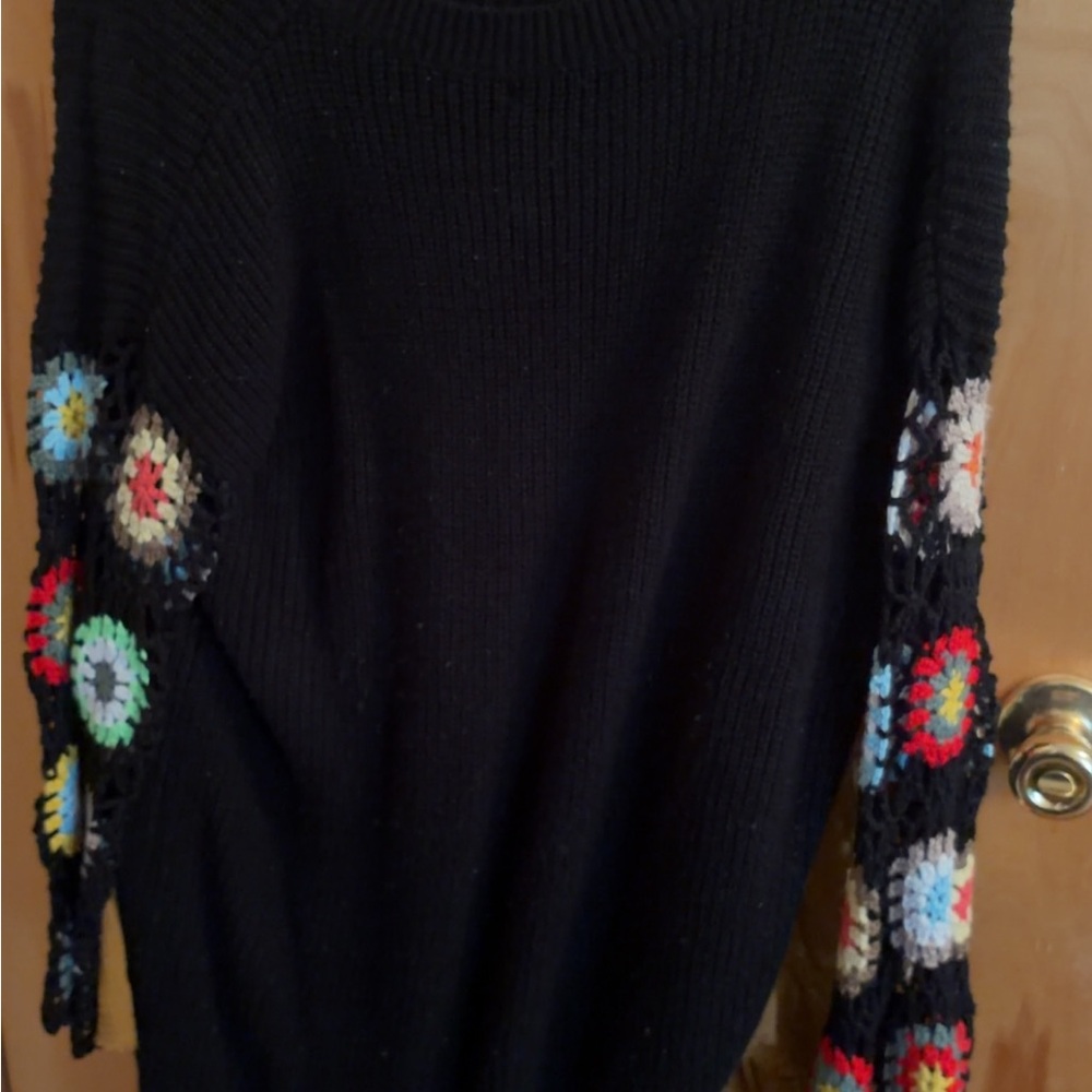 SHEIN Black Dress with Colorful Crochet Sleeves